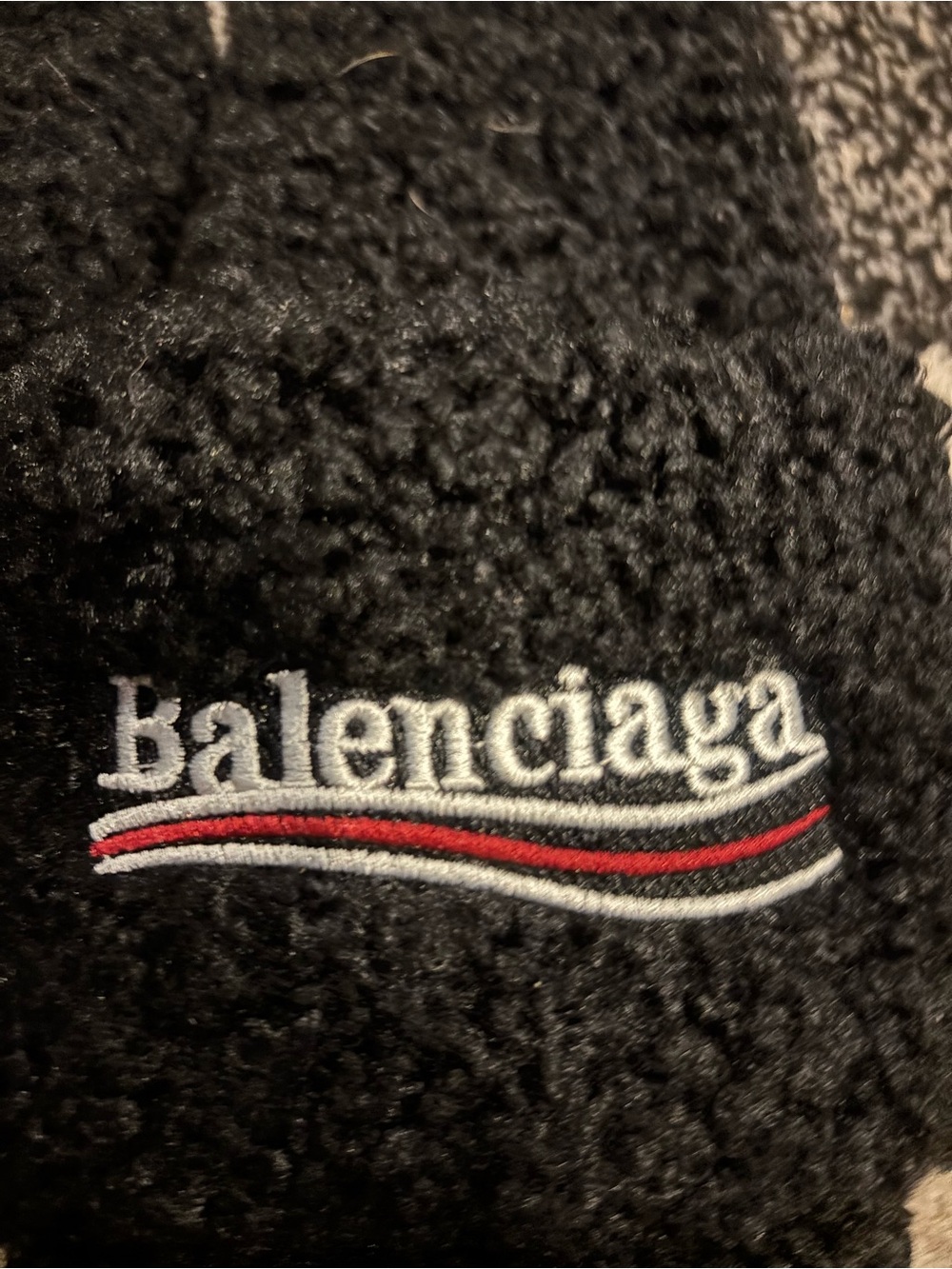Balenciaga Black Sherpa Logo Mule with Red & White Accent - Picture 3 of 6